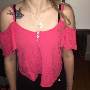 Pink off-shoulder shirt